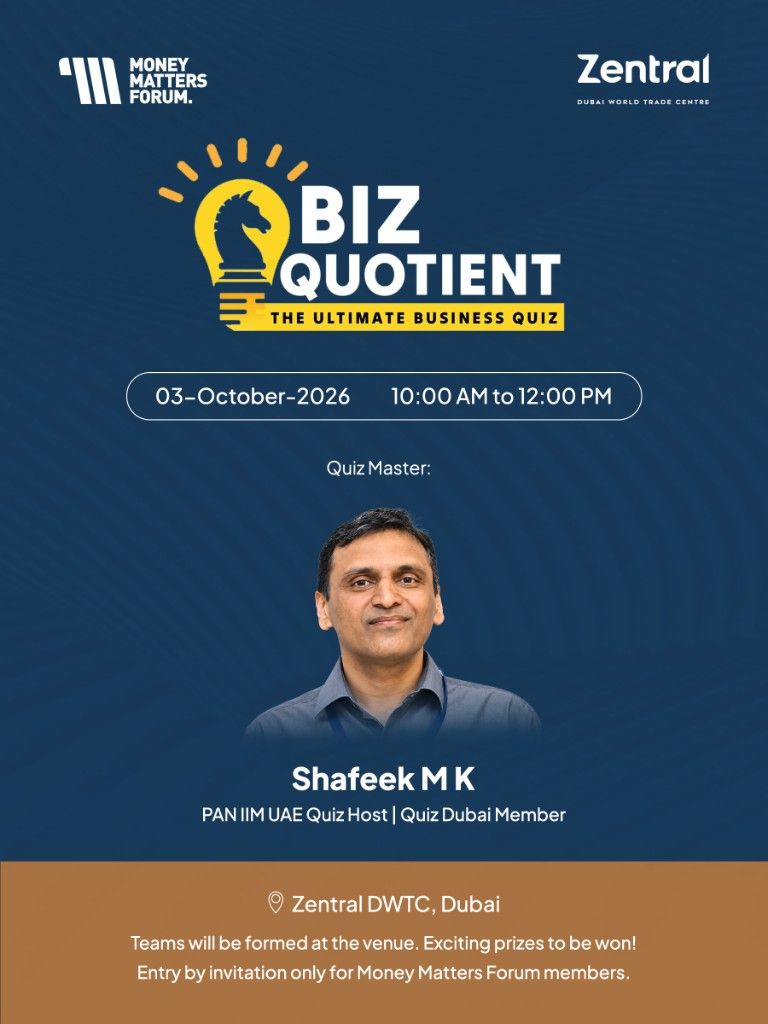 Biz Quotient: The Ultimate Business Quiz – Money Matters Forum event flyer, October 2026